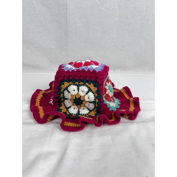 Alpaca Knitted Granny Square Bucket Hat Grannycore Cottagecore Y2K Boho Hippie - Picture 4 of 4